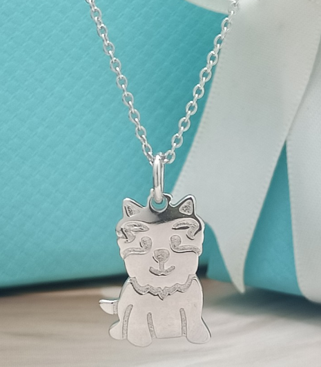Collar Tiffany Gatito Grabado Plateado