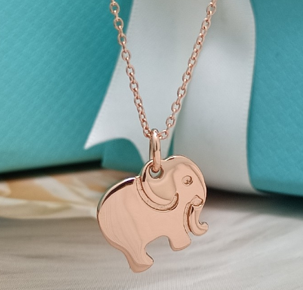 Collar Tiffany Charm Elefante Liso Oro Rosa