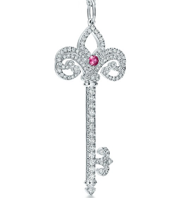 [N0168] Charm llave flor de lis Tiffany Keys pavé piedra rosa