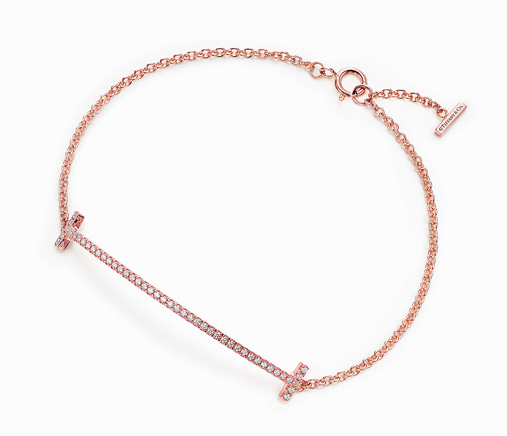[H0006-1] Brazalete Tiffany T Smile Pavé Barra Larga Oro Rosa