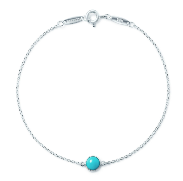 Brazalete Tiffany Cadena Fina Piedra Turquesa Plata 925