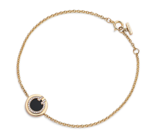 [H0137-2] Brazalete Tiffany T Círculo Ónix y Pavé