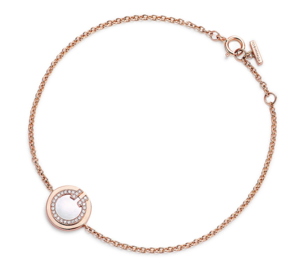 [H0137-3] Brazalete Tiffany T Círculo Nácar y Pavé