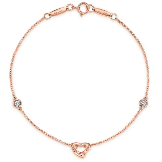 [H0136-2] Brazalete Tiffany Elsa Peretti Corazón Abierto y Piedras Oro Rosa