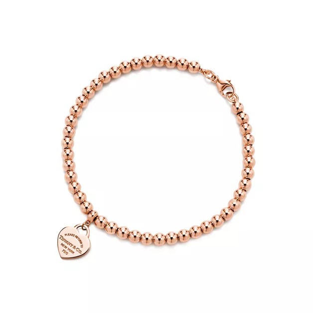 Brazalete Return to Tiffany corazón tono oro rosa cuentas
