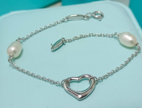[H0195] Pulsera Elsa Peretti corazón abierto y perlas