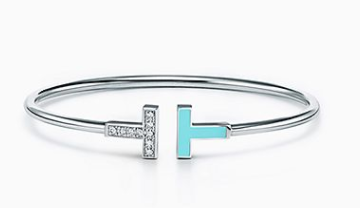 [B0007-5] Brazalete Tiffany T Wire plateado circonias y esmalte turquesa