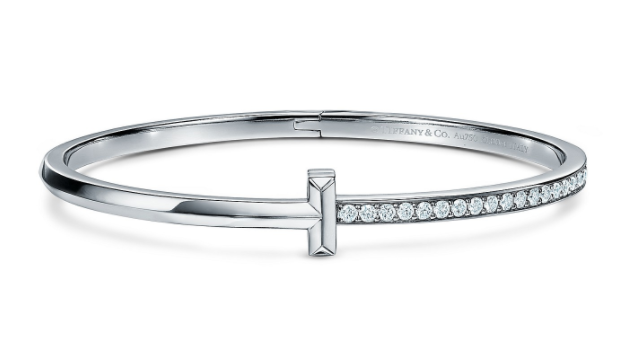 Brazalete Tiffany T1 angosto medio pavé plateado 17cm