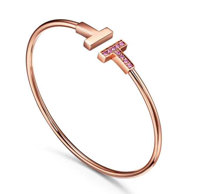 Brazalete Tiffany T Wire oro rosa circonias rosa