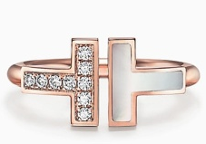 [TJZ-7] Anillo Tiffany T Doble Nácar y Circonias Oro Rosa