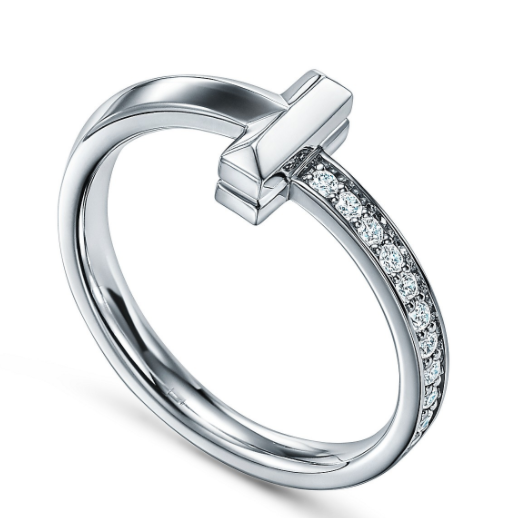 [TJZ-68] Anillo Tiffany T Barra Pavé Angosta Plata