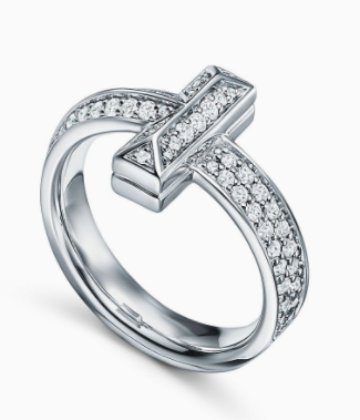 [TJZ-70] Anillo Tiffany T Barra Pavé Ancha Plata