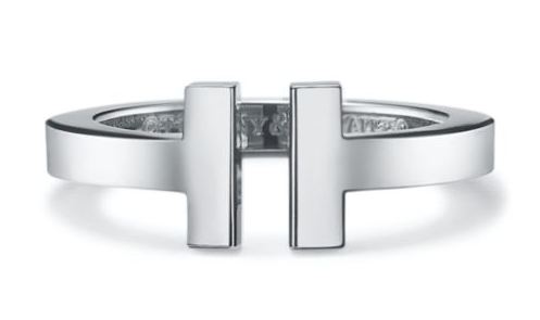 [TJZ-87] Anillo Tiffany T Ancho Doble Barra Plata