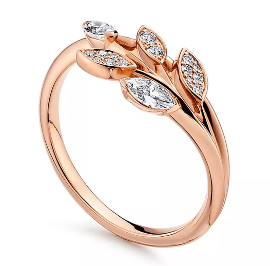 Anillo Ramillete Hojas Circonias Marquise Oro Rosa