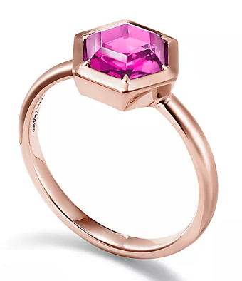 Anillo Tiffany Solitario Circonia Rosa Talla Hexagonal