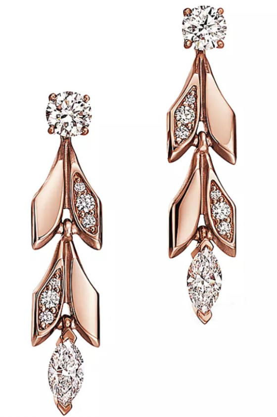 [E0186] Aretes Victoria Vine Colgante Oro Rosa