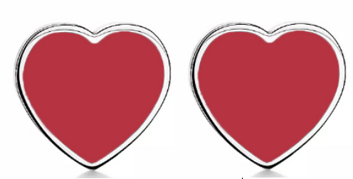 Aretes Corazón Esmalte Rojo Par