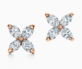 [T-E010] Aretes Tiffany Victoria flor de circonias oro rosa