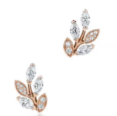 [E155-1] Aretes Victoria Hoja Racimo Oro Rosa