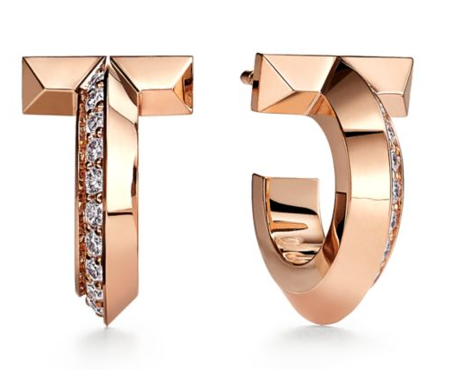 [T-E086-2] Aretes Argolla Tiffany T Pavé Oro Rosa