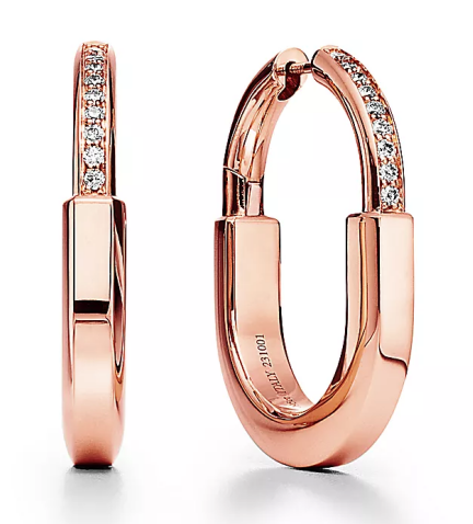 [T-E118] Aretes aro Tiffany Lock oro rosa con circonias