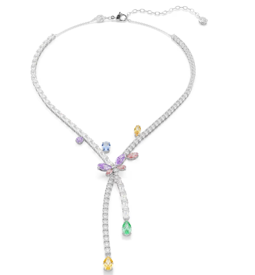 Collar Lazo Pavé con Racimo Floral y Doble Dije
