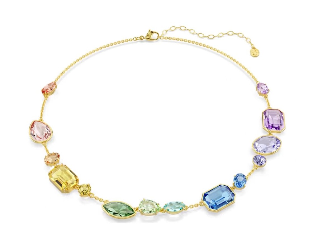 Collar Piedras Multicolor en Línea Tono Dorado