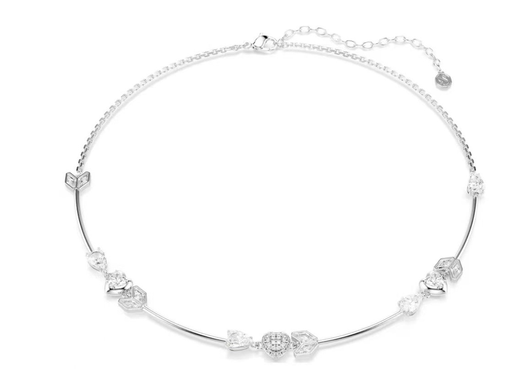 Collar Rígido Segmentado con Corazón Pavé Tono Rodio