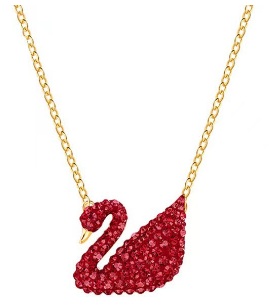 Collar Swarovski Cisne Pavé Rojo Dorado