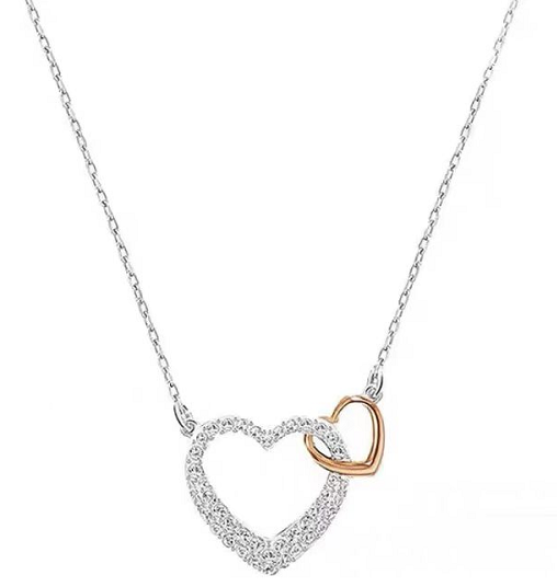 Collar Swarovski Doble Corazón Pavé y Oro Rosa