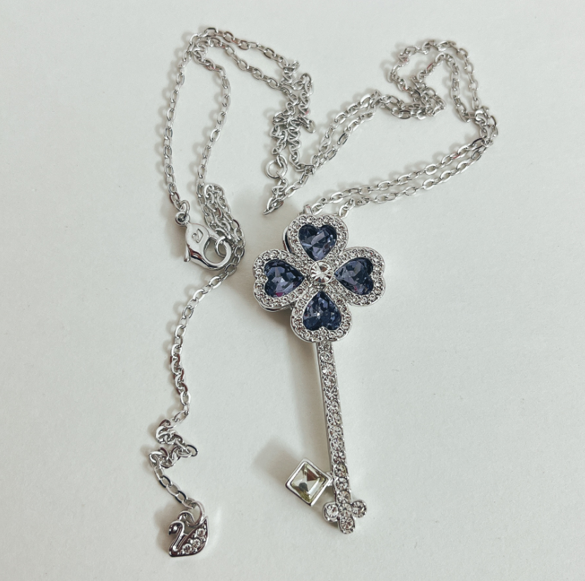 Collar Swarovski Llave Trébol Cristales Azules