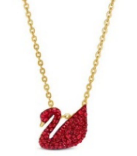 Collar Swarovski Cisne Mini Rojo Cadena Dorada