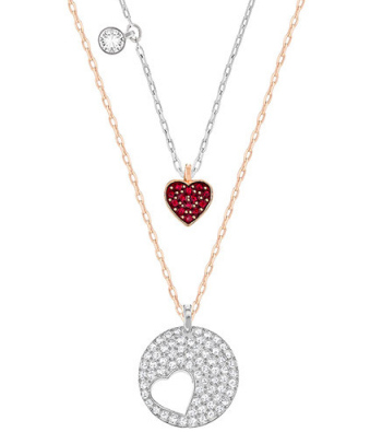 Collar Swarovski Set Corazón Rubí y Medallón Calado