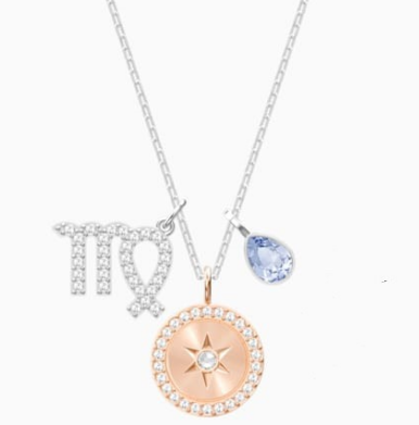 Collar Swarovski Zodiaco Virgo Medallón Estrella Oro Rosa