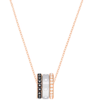 Collar Swarovski Tres Aros Apilados Negro y Blanco