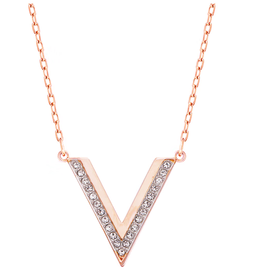 Collar Swarovski Letra V Pavé Oro Rosa