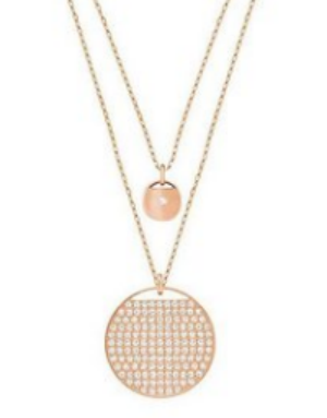 Collar Swarovski Doble Cadena Disco Pavé Azul Oro Rosa