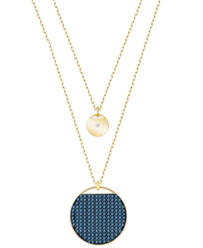 Collar Swarovski Doble Cadena Disco Pavé Negro Dorado