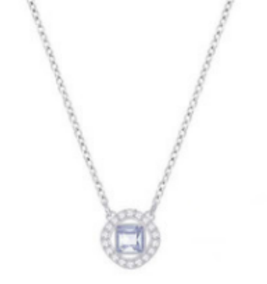 Collar Swarovski Halo Piedra Cuadrada Azul Plateado