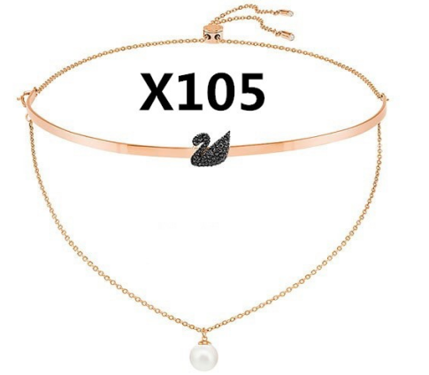 Collar Swarovski Gargantilla Rígida Cisne Negro y Perla