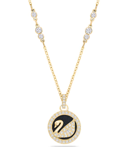 Collar Swarovski Medallón Cisne Fondo Negro Dorado
