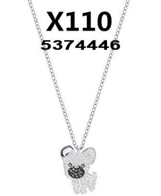 Collar Swarovski Perrito Pavé Nariz Negra Plateado