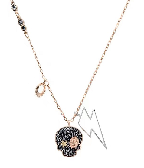 Collar Swarovski Calavera Pavé Negra con Rayo Colgante