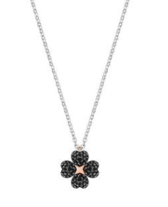 Collar Swarovski Trébol Cuatro Pétalos Negro Cadena Rodio