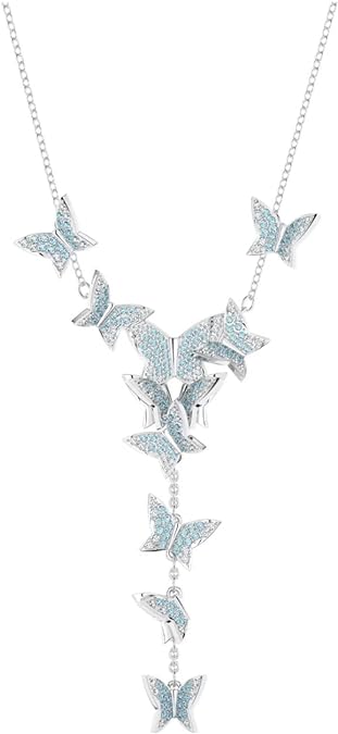Collar Swarovski Cascada Mariposas Aqua Colgante Vertical Rodio