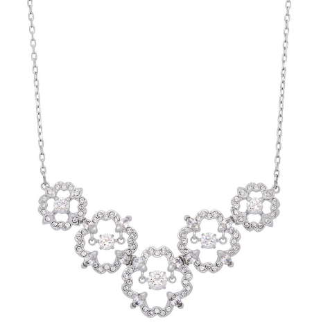 Collar Swarovski Babero Cinco Flores Circulares Graduadas Rodio