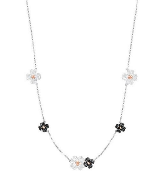 Collar Swarovski Estación Tréboles Blanco y Negro Rodio