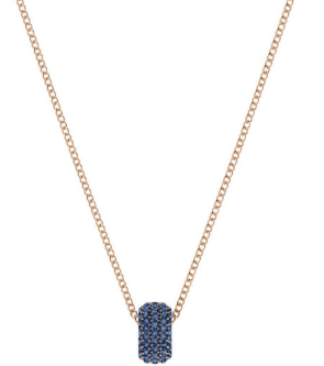 Collar Swarovski Cilindro Pavé Rondel Azul Oro Rosa