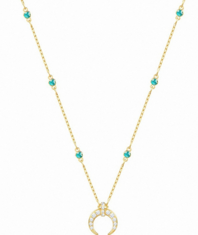 Collar Swarovski Luna Creciente Calada Turquesa Dorado