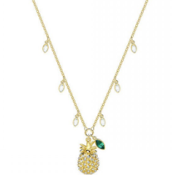 Collar Swarovski Piña Pavé Dorada con Hoja Verde